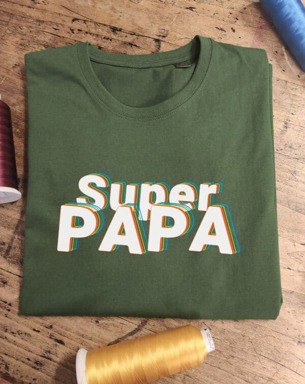 T-shirt vert Kaki Super Papa